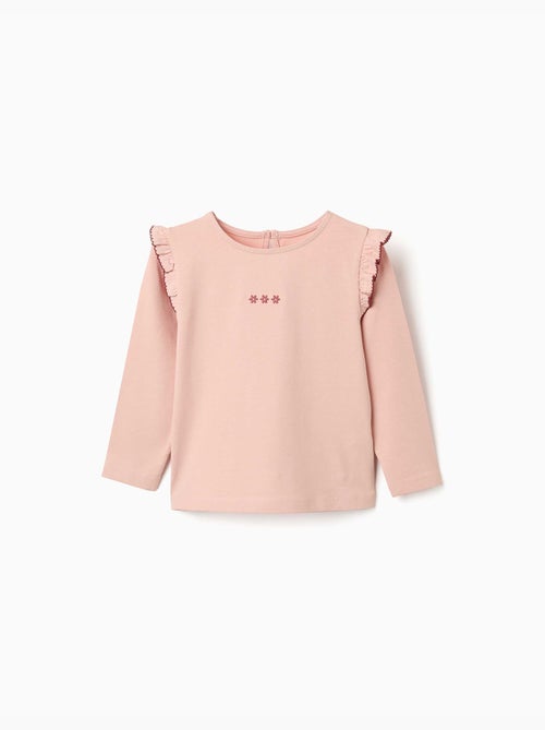 T-shirt à manches longues avec volants et broderie - Kiabi