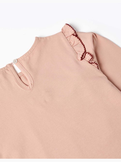T-shirt à manches longues avec volants et broderie - Kiabi