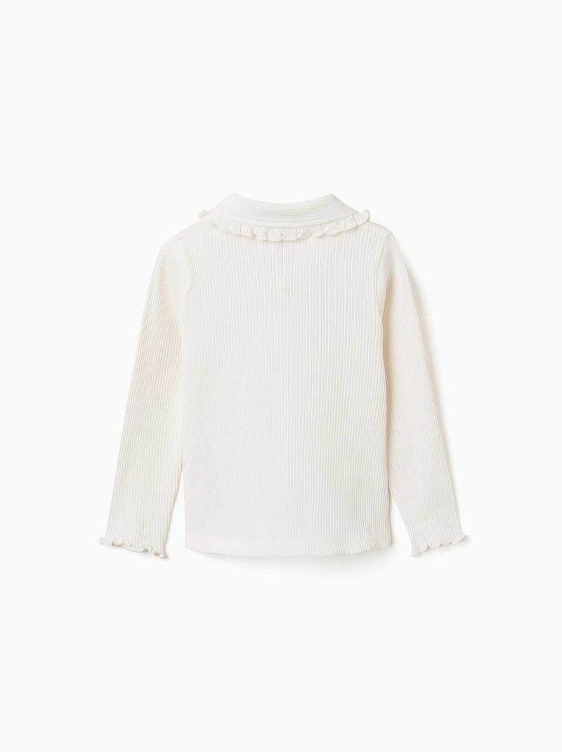 T-shirt à manches longues côtelé avec col à volants Blanc - Kiabi