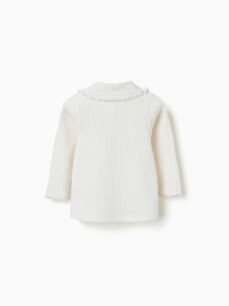 T-shirt à manches longues côtelé avec col à volants Blanc - Kiabi