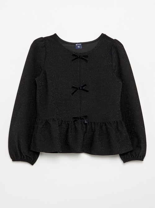T-shirt à manches longues en maille brillante avec nœuds - Kiabi