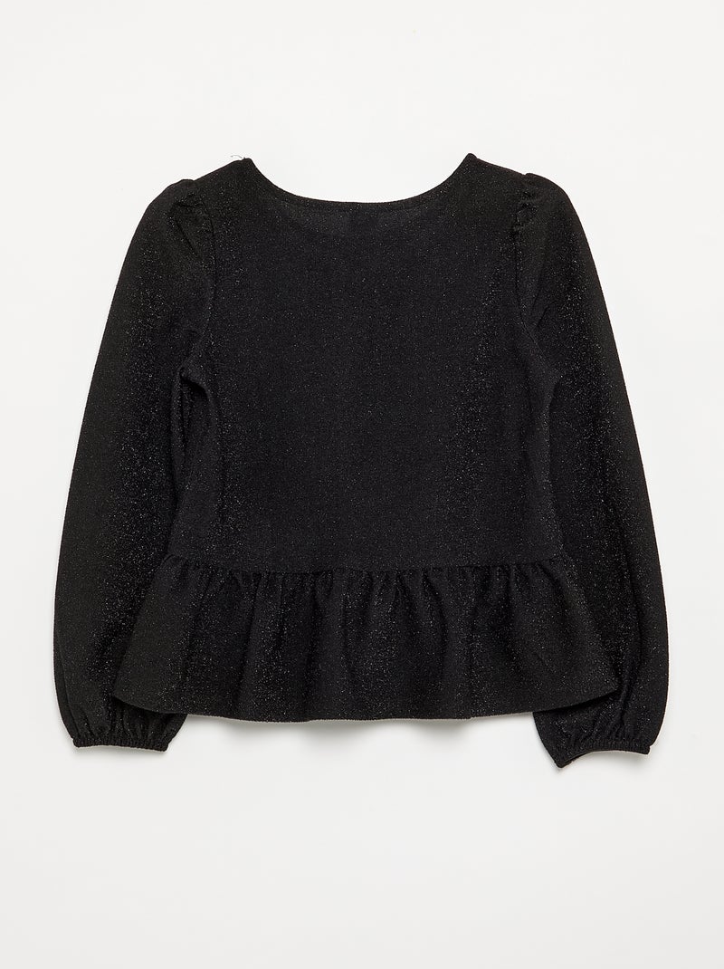 T-shirt à manches longues en maille brillante avec nœuds Noir - Kiabi