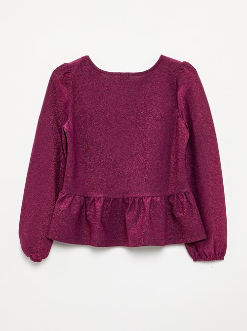 T-shirt à manches longues en maille brillante avec nœuds - Kiabi