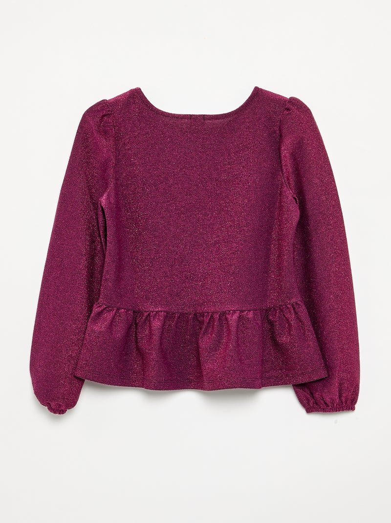 T-shirt à manches longues en maille brillante avec nœuds Rouge - Kiabi