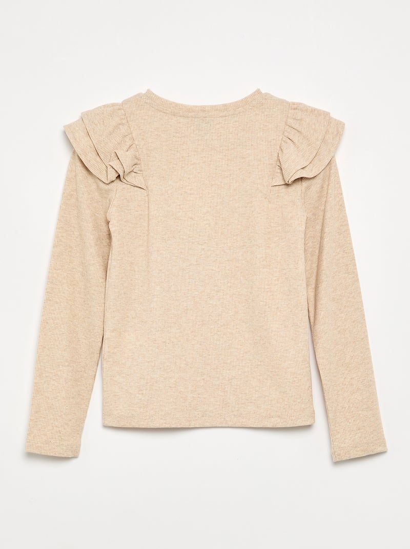 T-shirt à manches longues en maille côtelée Beige - Kiabi