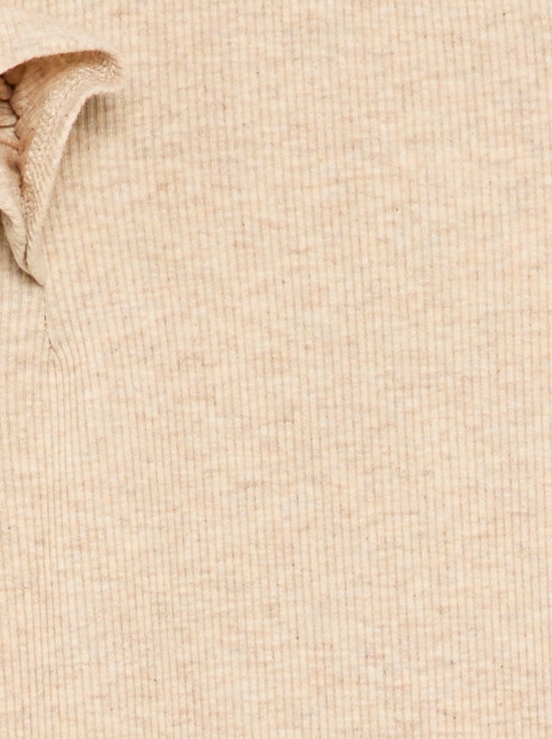 T-shirt à manches longues en maille côtelée Beige - Kiabi