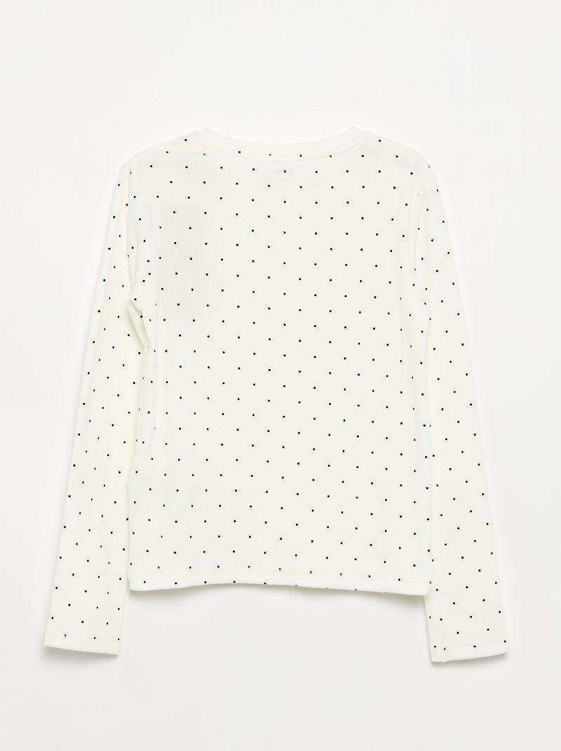 T-shirt à manches longues en maille côtelée Blanc - Kiabi