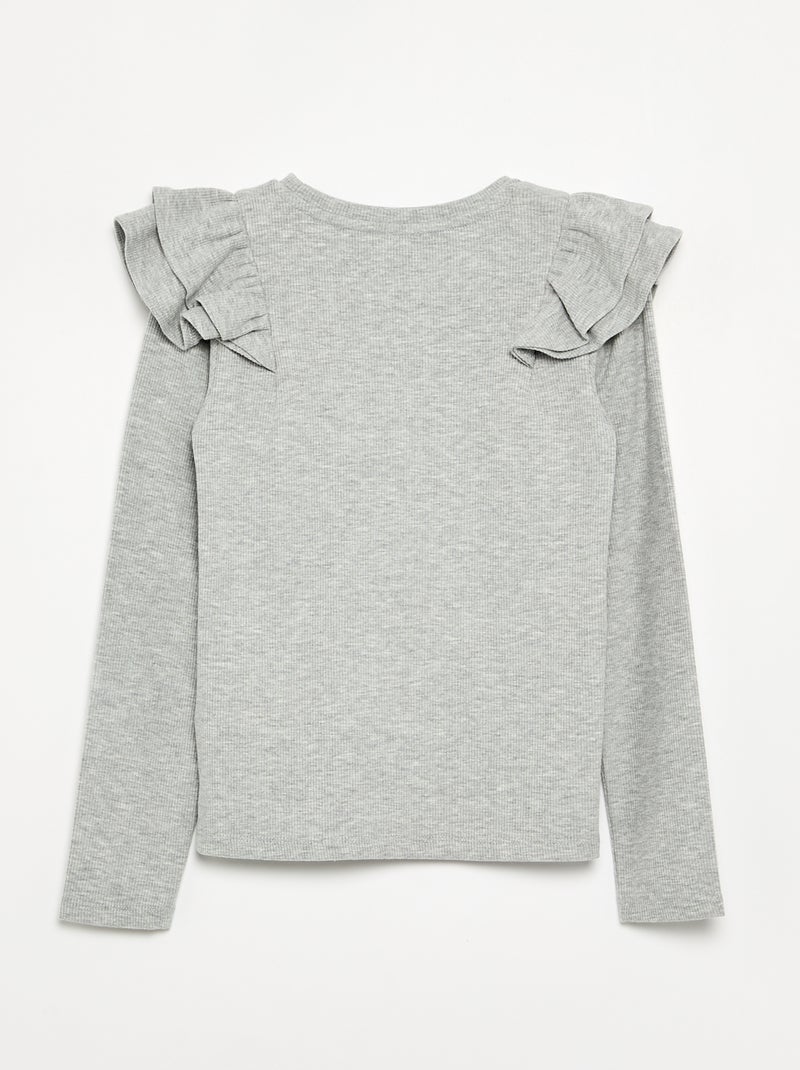 T-shirt à manches longues en maille côtelée Gris - Kiabi