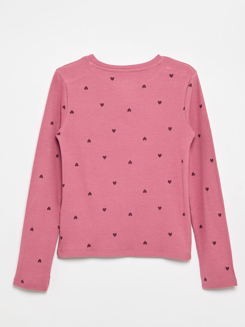T-shirt à manches longues en maille côtelée Rose - Kiabi