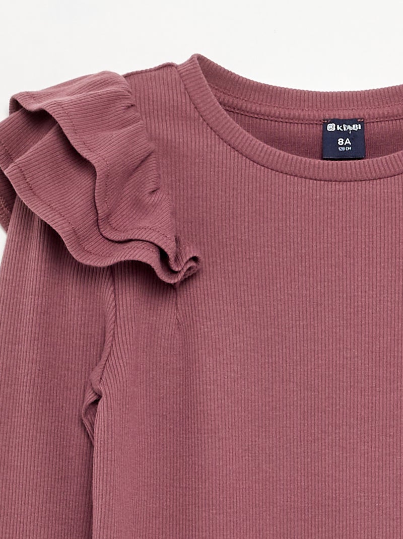 T-shirt à manches longues en maille côtelée Rose - Kiabi