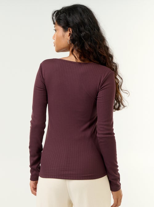T-shirt à manches longues en maille pointelle - Kiabi