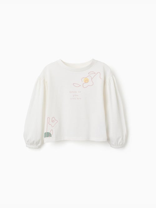 T-shirt à manches longues et bouffantes avec imprimé - Kiabi