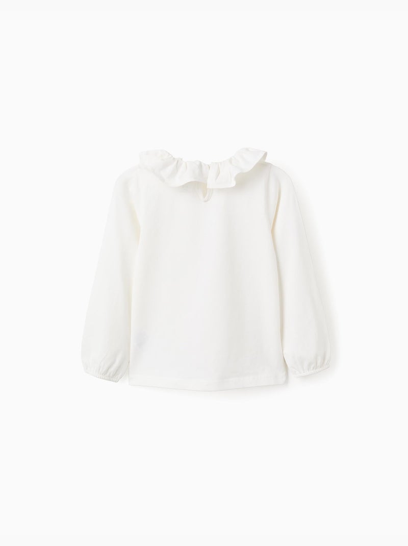 T-Shirt à Manches Longues et Col à Volants Blanc - Kiabi