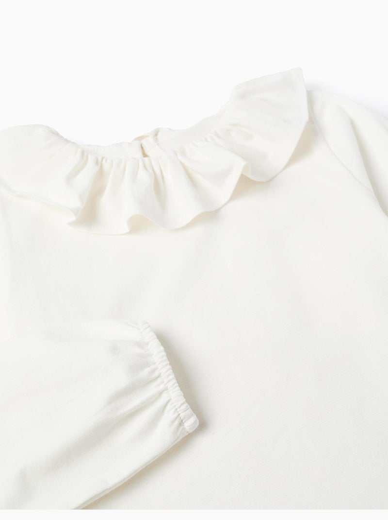 T-Shirt à Manches Longues et Col à Volants Blanc - Kiabi