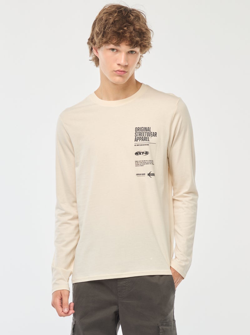 T-shirt à manches longues imprimées devant Blanc - Kiabi