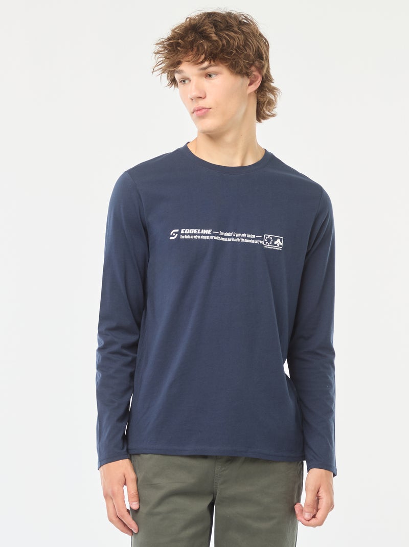 T-shirt à manches longues imprimées devant Bleu - Kiabi