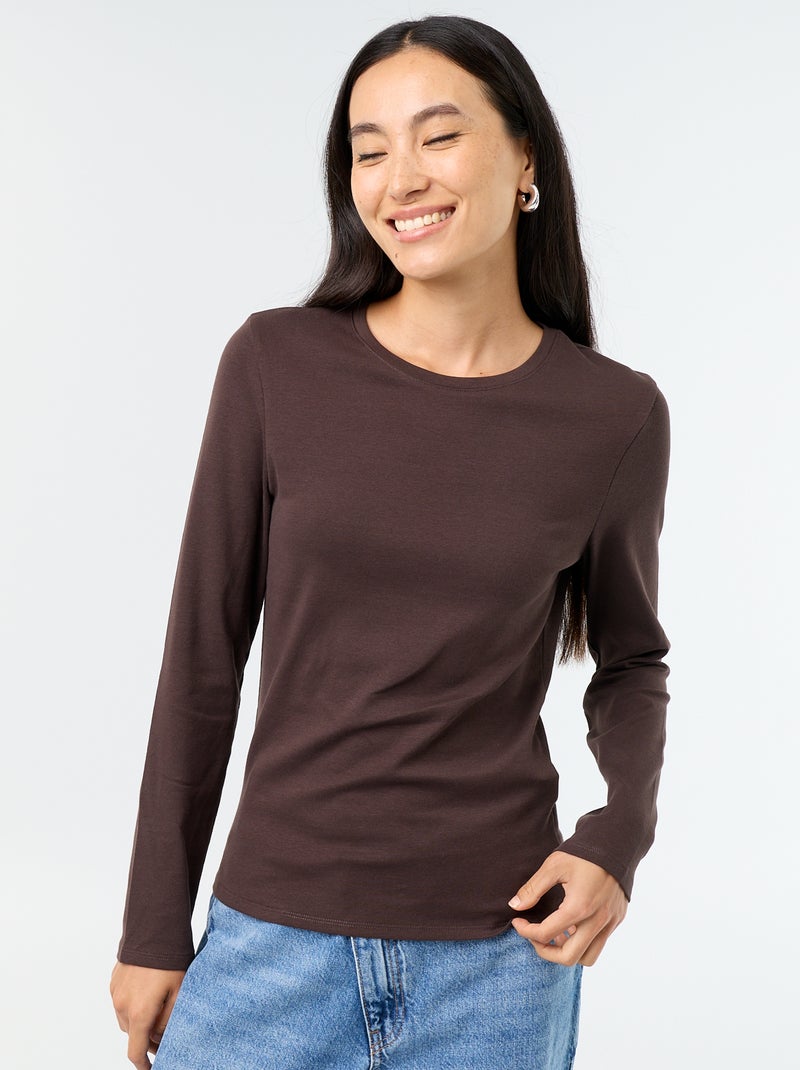 T-shirt à manches longues Marron - Kiabi