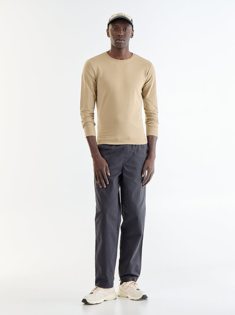 T-shirt à manches longues uni Beige - Kiabi