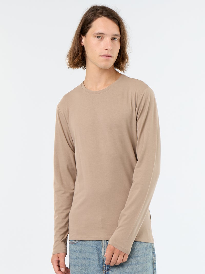 T-shirt à manches longues uni Beige - Kiabi