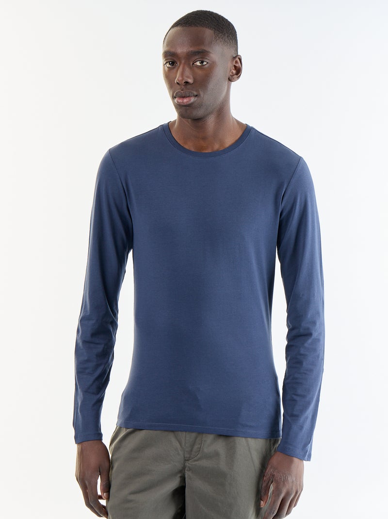 T-shirt à manches longues uni Bleu - Kiabi