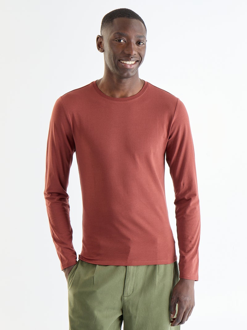 T-shirt à manches longues uni Marron - Kiabi