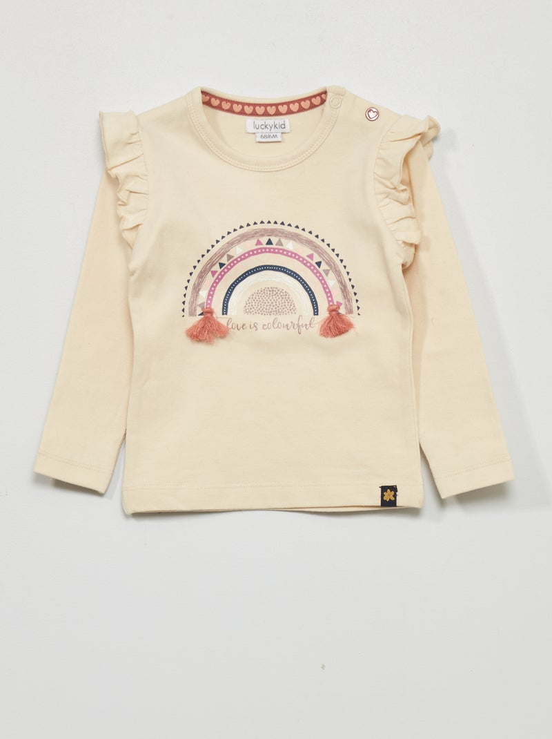 T-shirt à manches volantées Ecru - Kiabi