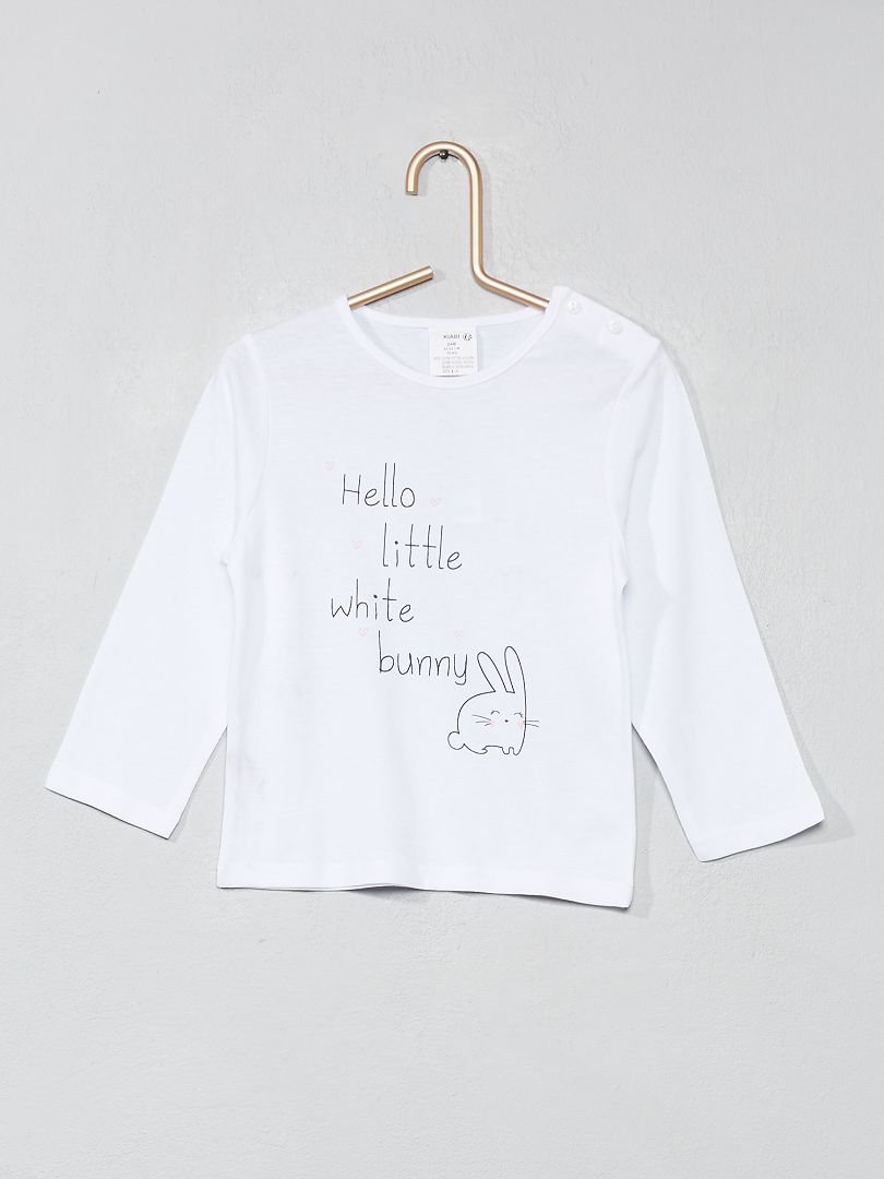 T-shirt à messages pur coton blanc lapin - Kiabi