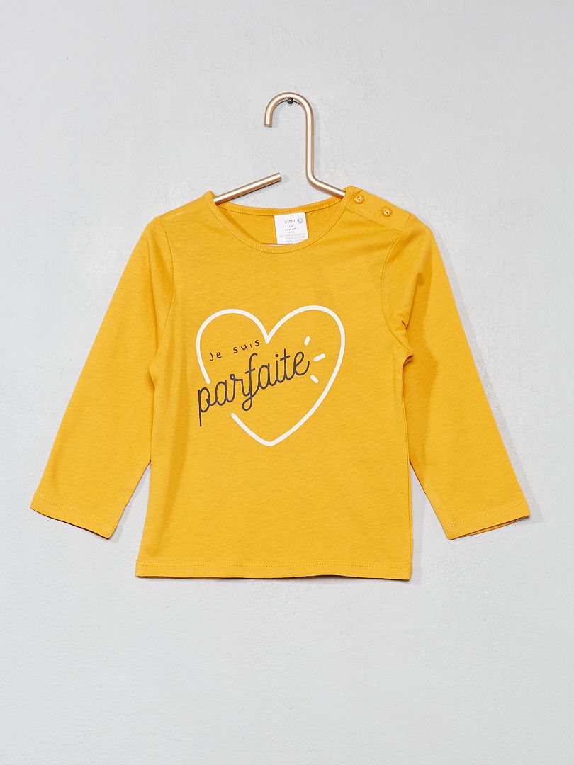 T-shirt à messages pur coton jaune parfaite - Kiabi