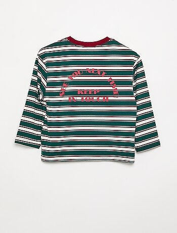 T-shirt à motif et inscription à manches longues