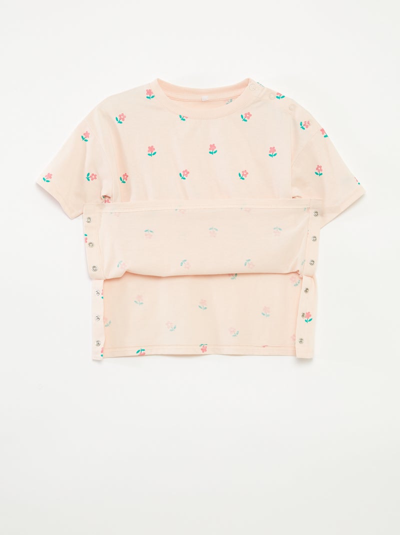T-shirt à motif ouverture pressionnée à l'épaule - collection facile à enfiler ROSE - Kiabi