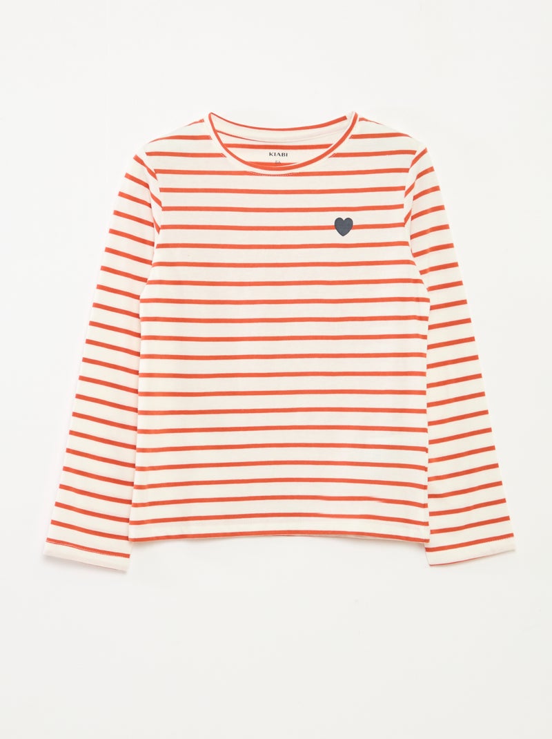 T-shirt à rayures à manches longues et col rond Orange - Kiabi