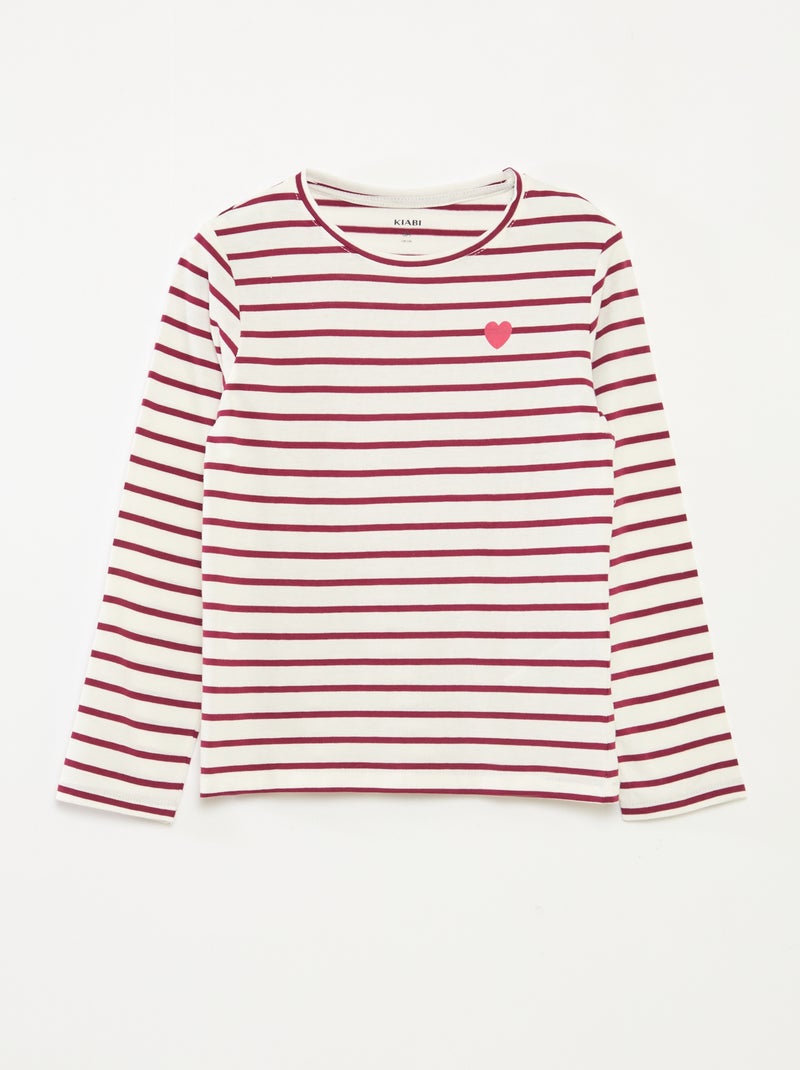 T-shirt à rayures à manches longues et col rond Rouge - Kiabi