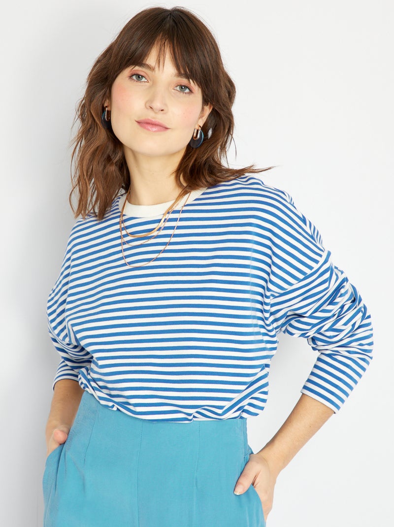T-shirt à rayures en jersey bleu - Kiabi