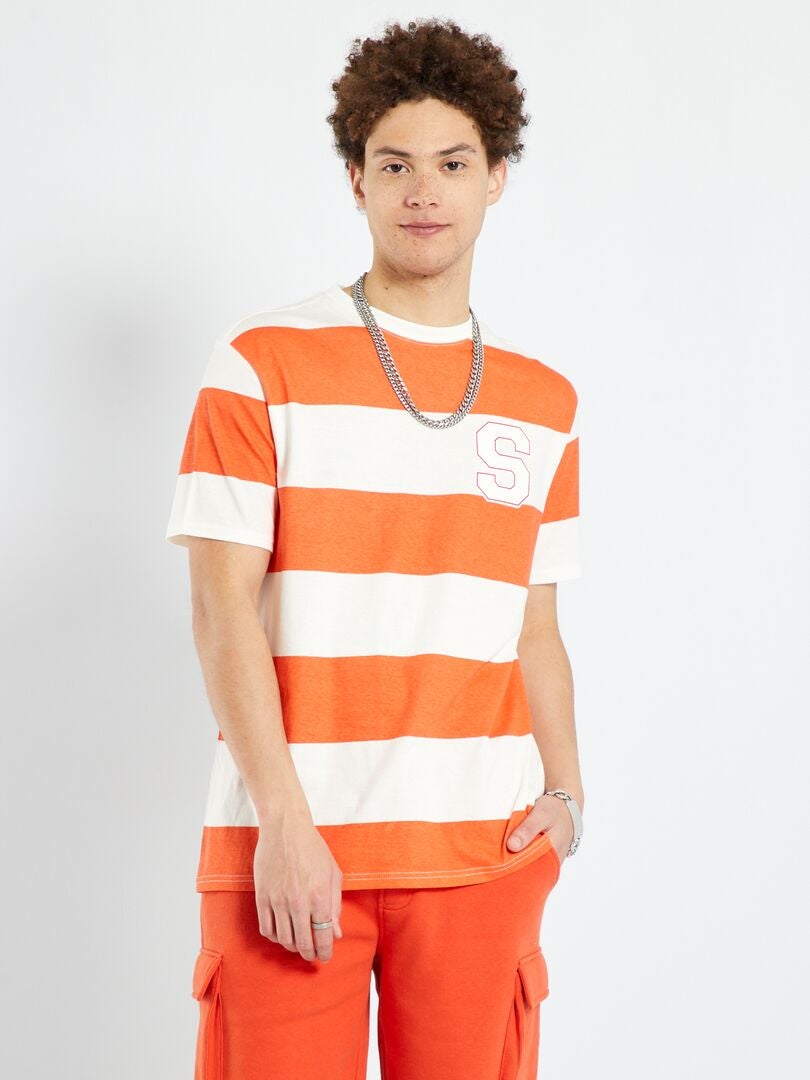 T-shirt à rayures en jersey Orange/blanc - Kiabi