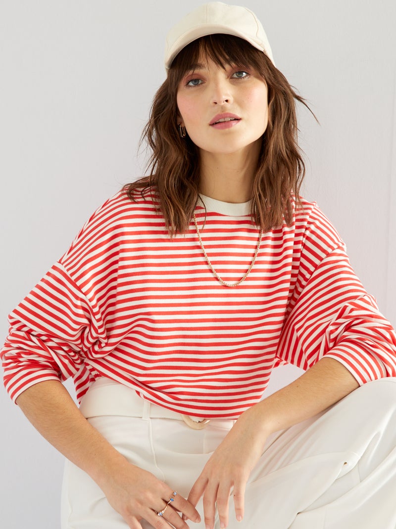 T-shirt à rayures en jersey Rouge - Kiabi