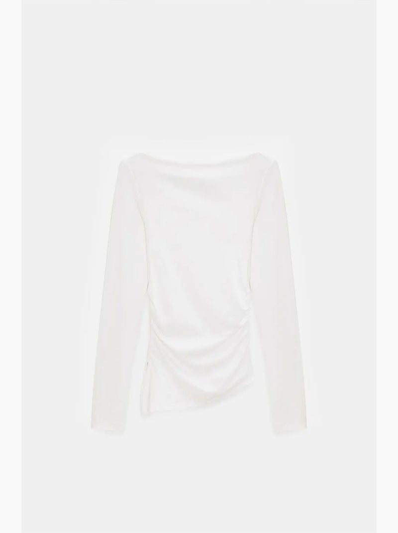 T-shirt aansluitend boothals lange mouw dilvin Gebroken wit - Kiabi
