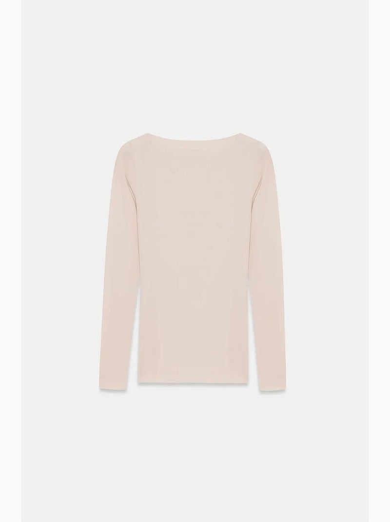 T-shirt aansluitend boothals lange mouw dilvin Klei-beige - Kiabi
