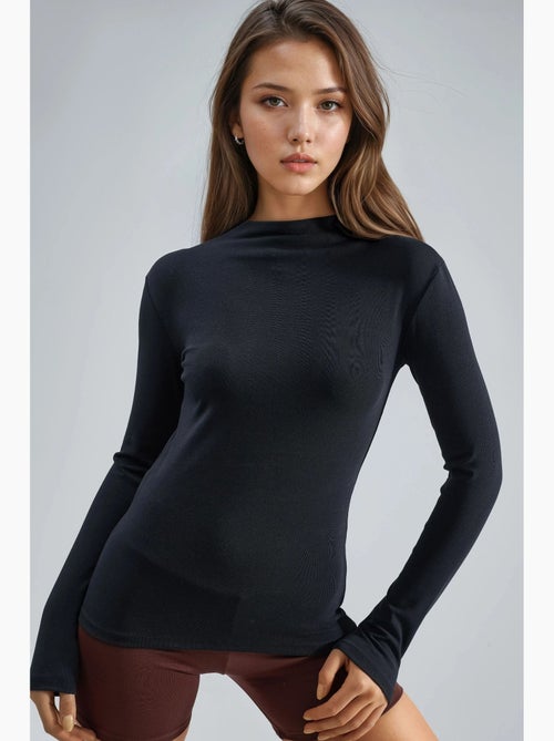 T-shirt aansluitend hoge hals lange mouw busem - Kiabi T-shirt aansluitend hoge hals lange mouw busem - Kiabi