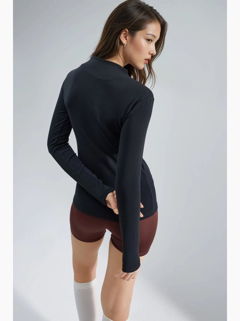 T-shirt aansluitend hoge hals lange mouw busem Zwart - Kiabi