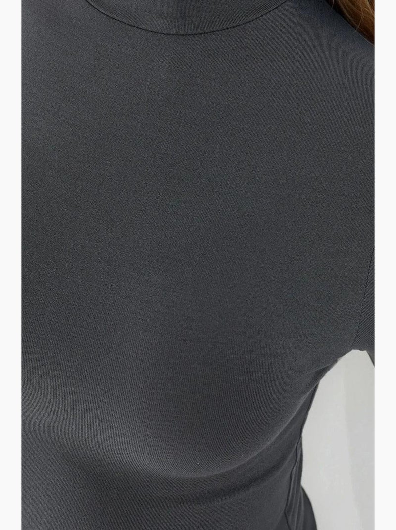 T-shirt aansluitend hoge hals lange mouw hiccup Donkergrijs - Kiabi