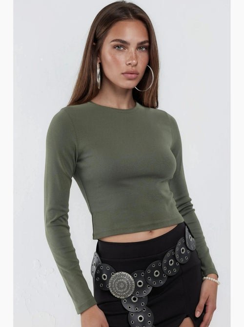 T-shirt aansluitend kort ronde hals lange mouwen busem - Kiabi T-shirt aansluitend kort ronde hals lange mouwen busem - Kiabi