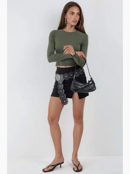 T-shirt aansluitend kort ronde hals lange mouwen busem - Kiabi T-shirt aansluitend kort ronde hals lange mouwen busem - Kiabi