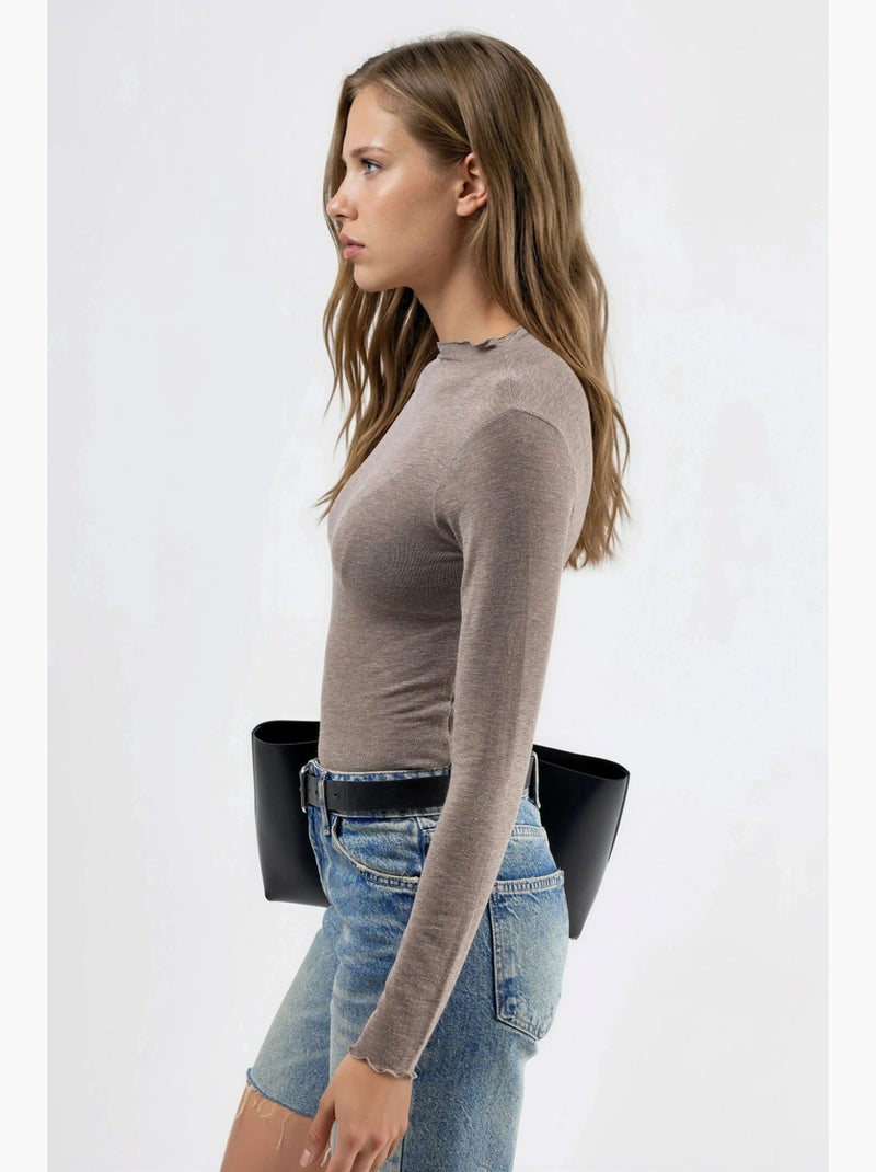 T-shirt aansluitend lange mouw busem Greige - Kiabi