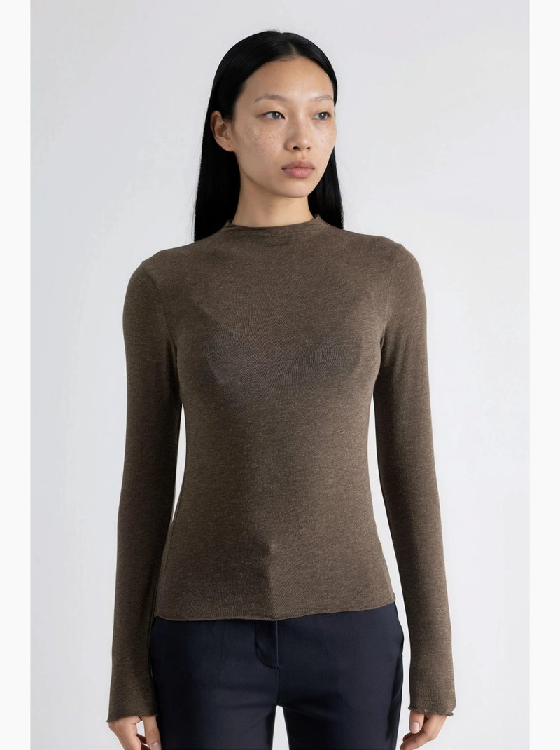 T-shirt aansluitend lange mouw busem Kaki - Kiabi