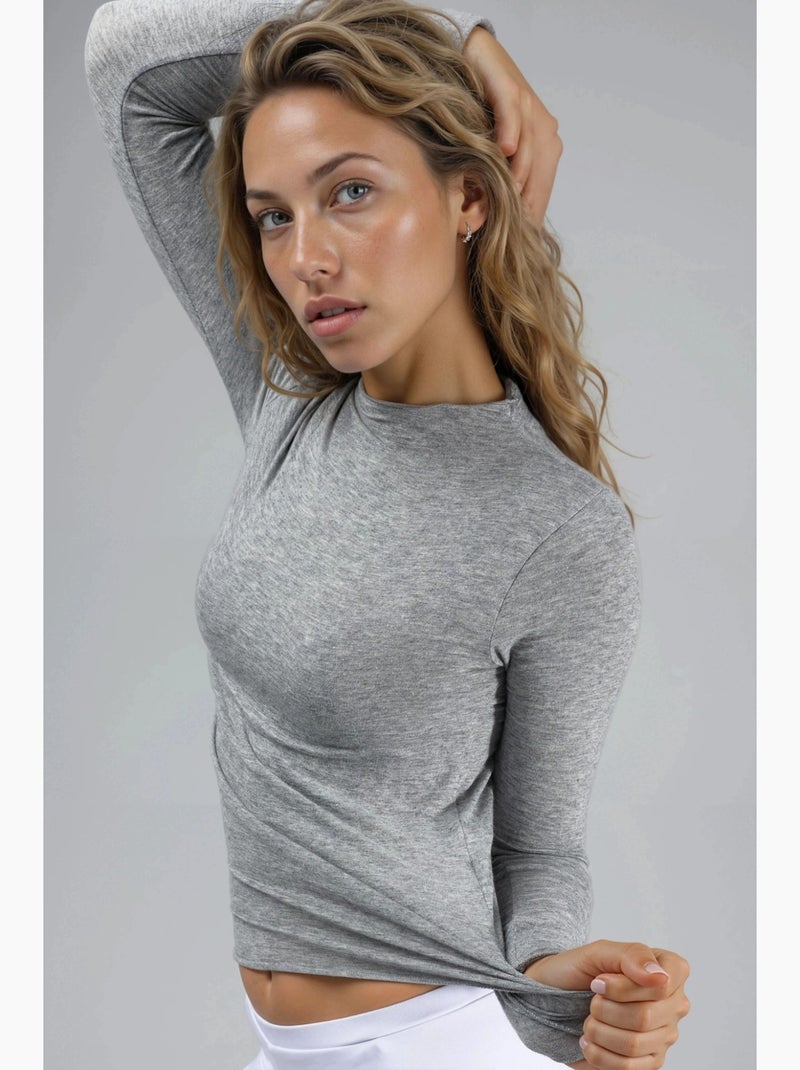 T-shirt aansluitend lange mouw busem Lichtgrijs - Kiabi
