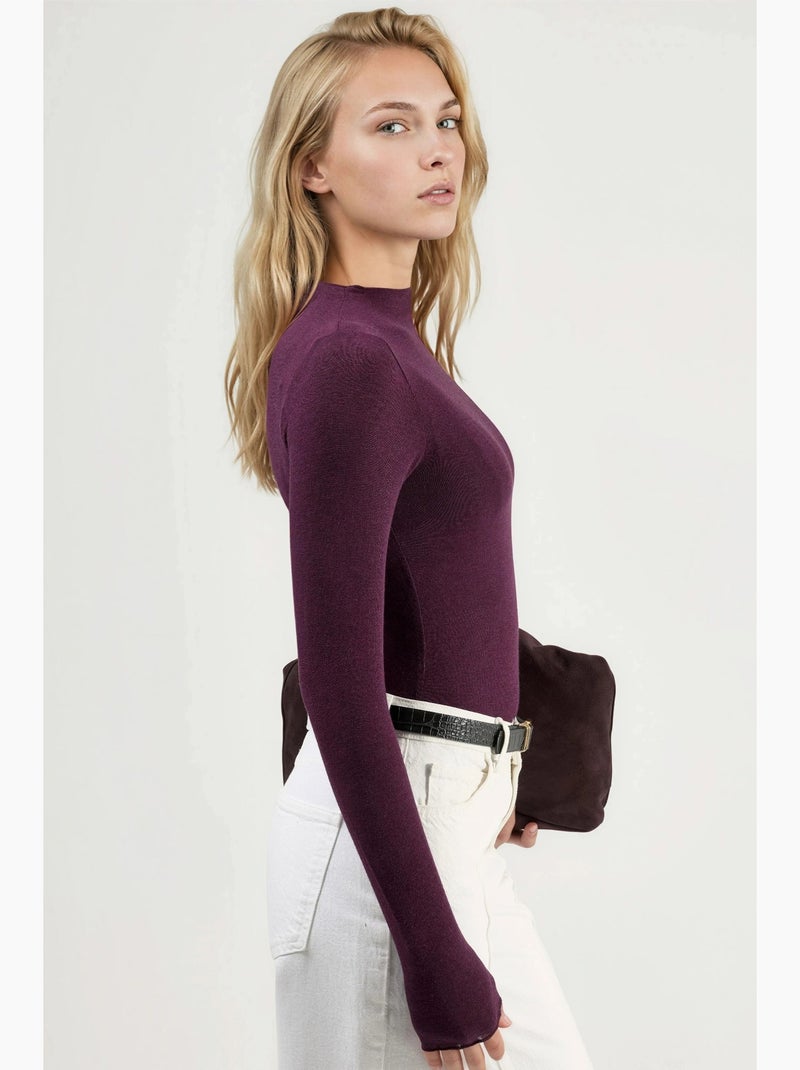 T-shirt aansluitend lange mouw busem Mauve - Kiabi