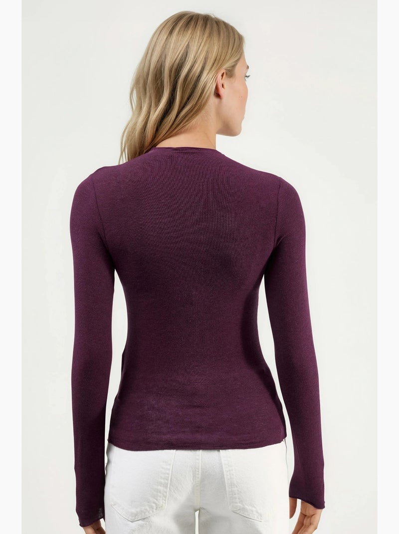 T-shirt aansluitend lange mouw busem Mauve - Kiabi