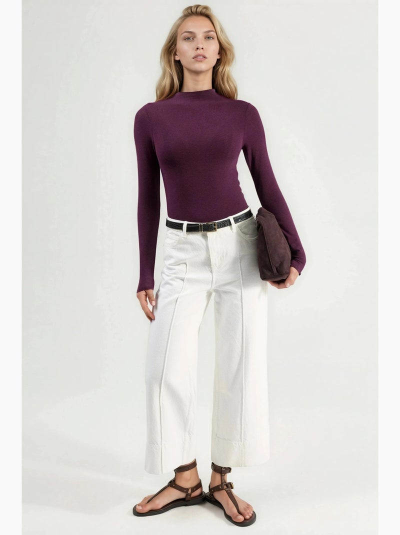 T-shirt aansluitend lange mouw busem Mauve - Kiabi