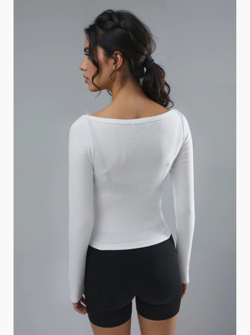 T-shirt aansluitend ribgebreid boothals lange mouw busem - Kiabi T-shirt aansluitend ribgebreid boothals lange mouw busem - Kiabi