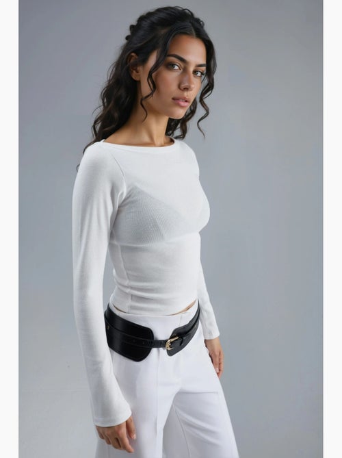 T-shirt aansluitend ribgebreid boothals lange mouw busem - Kiabi T-shirt aansluitend ribgebreid boothals lange mouw busem - Kiabi